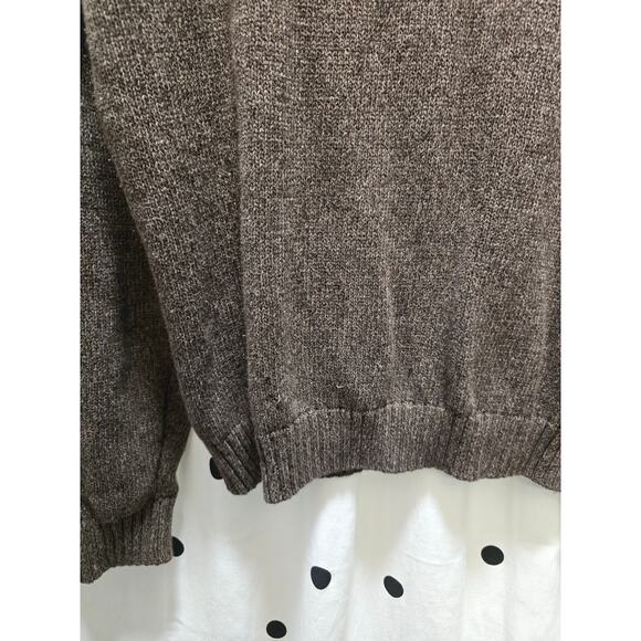 Chaps brown knit quarter button 100% cotton sweater XXL with elbow patches - Picture 6 of 11
